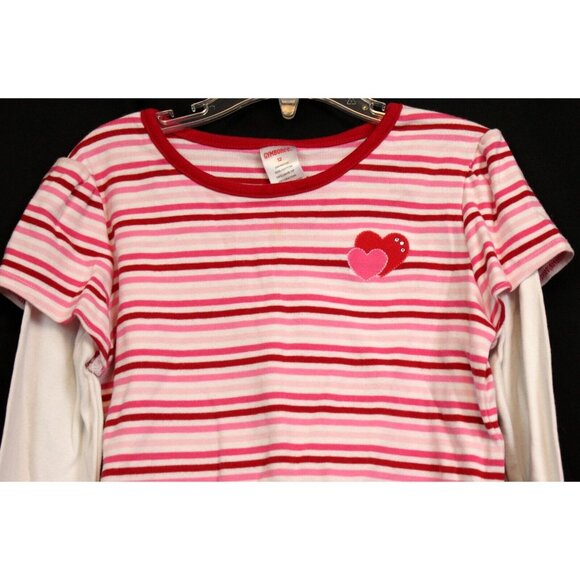 2008/09 Gymboree Sweet Heart Valentine Day Striped Shirt Heart Pink Red Rhinesto - Picture 2 of 6
